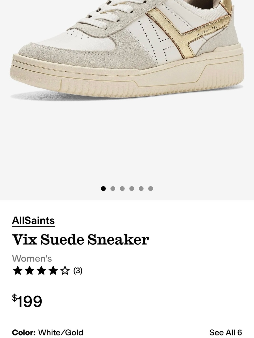 All Saints Vix Suede Sneaker in White with Gold Trim